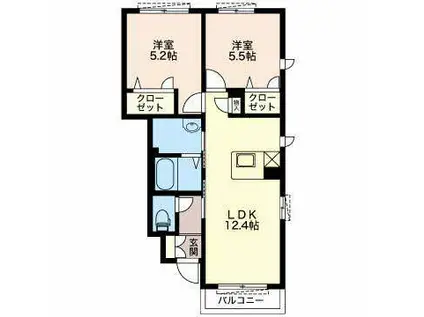 ヴィラ鈴の輪(2LDK/1階)の間取り写真