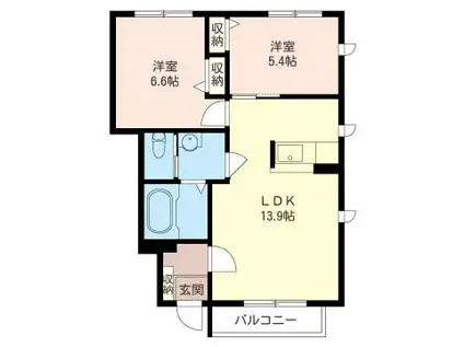 ニューサンA(2LDK/1階)の間取り写真