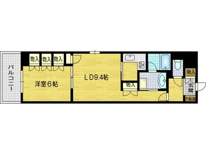 リーガル京都四条烏丸II(1LDK/1階)の間取り写真