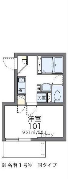 クレイノKOMOHANA(1K/1階)の間取り写真