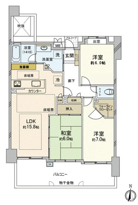 西新百道パークホームズ(3LDK/3階)の間取り写真