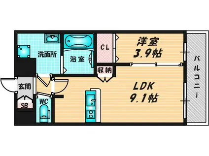 アドバンス大阪クラージュ(1LDK/8階)の間取り写真