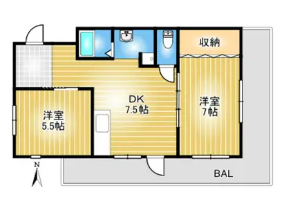 第一盛運マンション(2DK/5階)の間取り写真