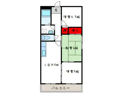 カーサフィオーレ弐番館(3DK/4階)の間取り写真