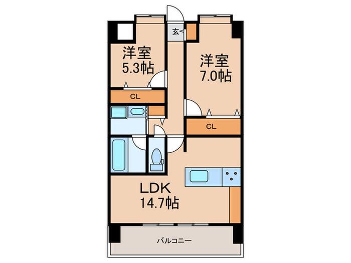 プラトウズ仲原(2LDK/3階)の間取り写真
