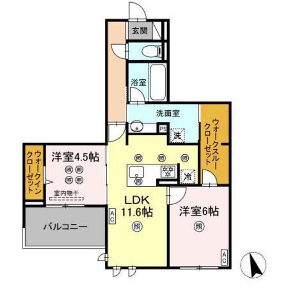 グランシャリオ(2LDK/2階)の間取り写真