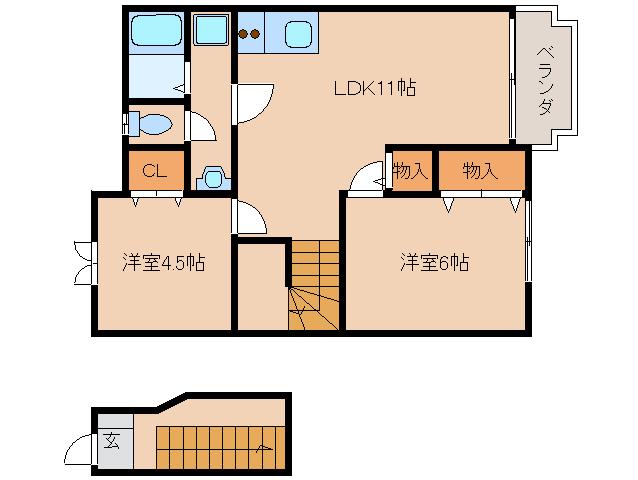 エクシージュI(2LDK/2階)の間取り写真