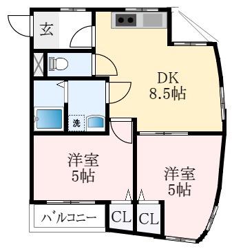 メビウス道明寺レジデンス東館(2DK/3階)の間取り写真