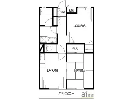 ウメジュネス(2DK/4階)の間取り写真