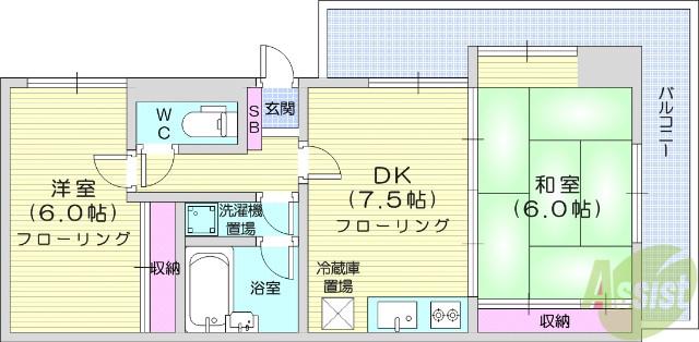 ロイヤルヒルズ上杉(2DK/8階)の間取り写真