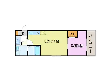 ブリリアコート丹波橋(1LDK/3階)の間取り写真