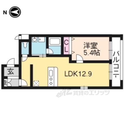 シルクシティ御所西(1LDK/5階)の間取り写真