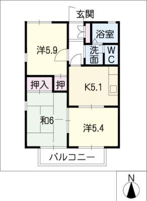 グリーンステージ白山 C(3K/1階)の間取り写真
