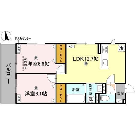 GRAMM深草 ノース(2LDK/2階)の間取り写真
