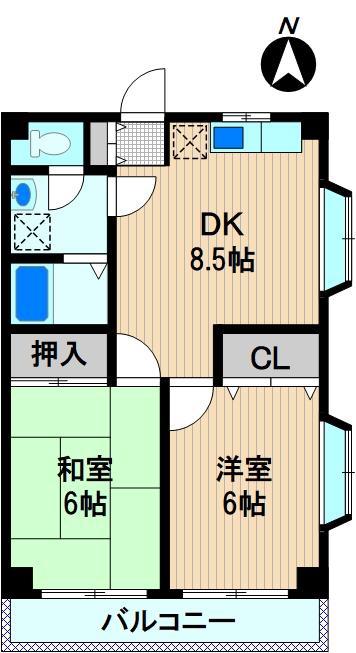 クレストホームズ(2DK/2階)の間取り写真