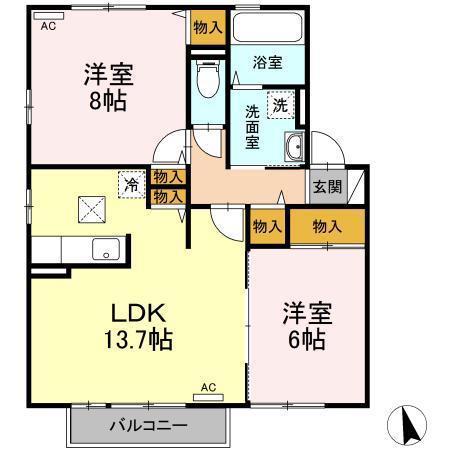 ソリアートレジデンスC棟(2LDK/1階)の間取り写真