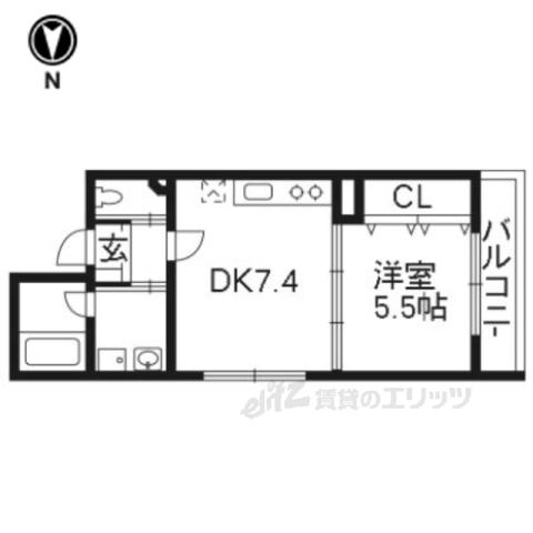 ブランネージュ二条城北(1DK/3階)の間取り写真