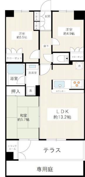 セントヒルズ西船橋(3LDK/1階)の間取り写真