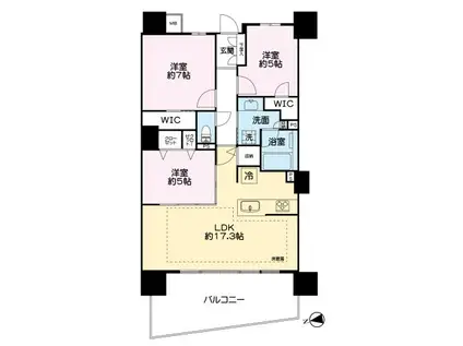 レーベン秋田 THE IMPERIAL TOWER(3LDK/13階)の間取り写真