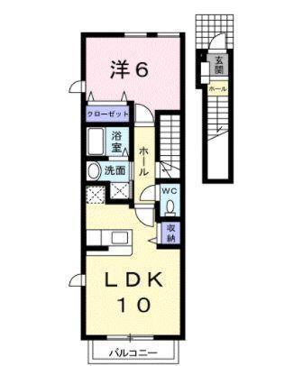 ソレイユかずB(1LDK/2階)の間取り写真