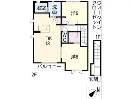 カルチェコートA棟(2LDK/2階)の間取り写真