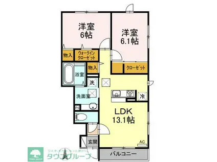 ポートランドAB A棟(2LDK/1階)の間取り写真