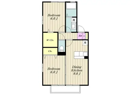 ダイヤハット長(2DK/2階)の間取り写真