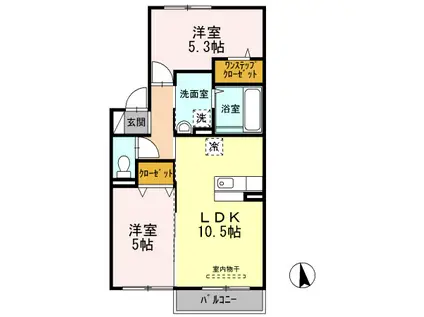グレース辻之(2LDK/2階)の間取り写真