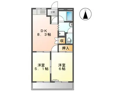 ブルーリボンA(2DK/1階)の間取り写真
