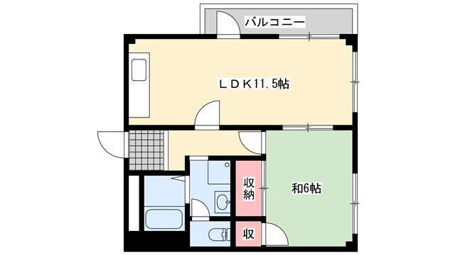 船場スカイハイツ(1LDK/6階)の間取り写真