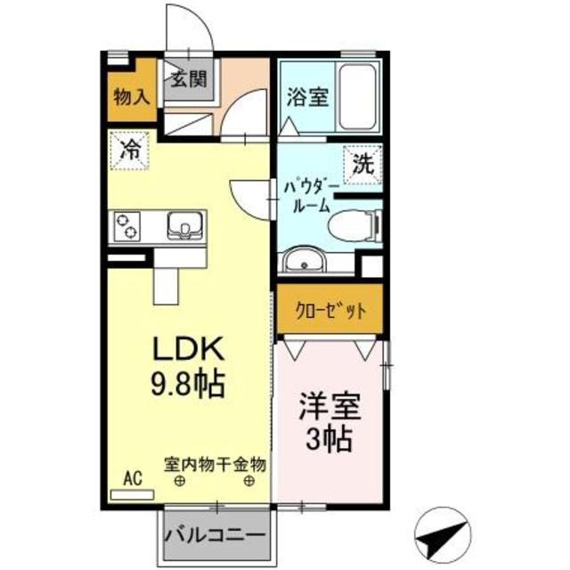 リヴェールII(1LDK/2階)の間取り写真