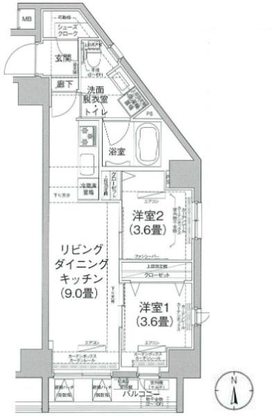 ティモーネ 浅草リーヴァ(2LDK/7階)の間取り写真