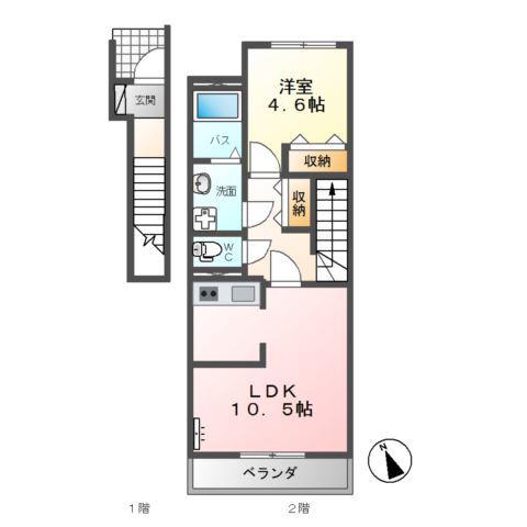 DURATE REVE(1LDK/2階)の間取り写真