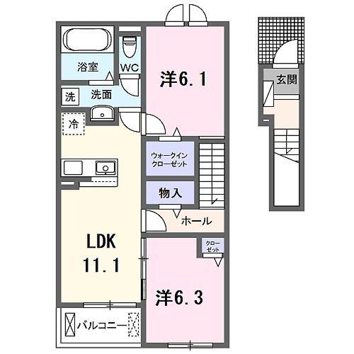 TORTUE A(2LDK/2階)の間取り写真