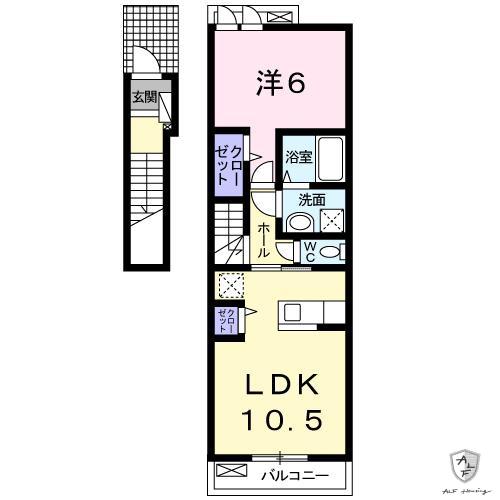 ウエスト Y(1LDK/2階)の間取り写真