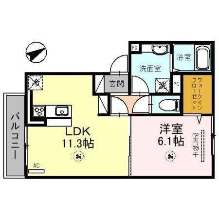 シャルムソフィア2(1LDK/3階)の間取り写真