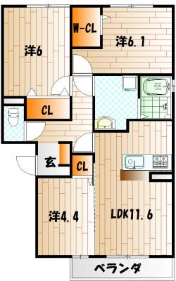 グリーンフォレスト中原(3LDK/3階)の間取り写真