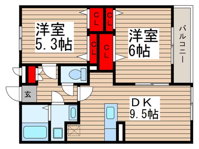 ミリアビタ響(2DK/2階)の間取り写真