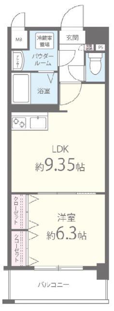 ムーンリバー久留米東町(1LDK/10階)の間取り写真