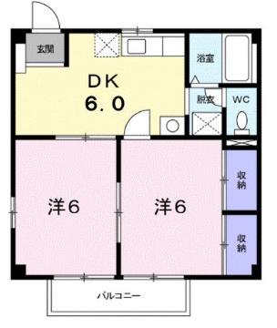 ニューシティコスモス(2DK/2階)の間取り写真