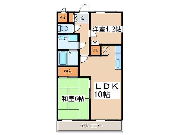 鴨志田第1ビル(2LDK/4階)の間取り写真