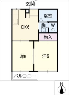 コーポ・ルピナス(2DK/2階)の間取り写真