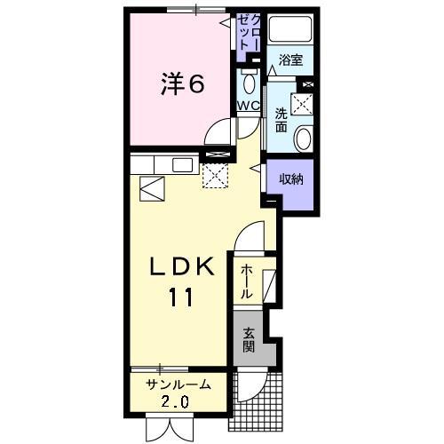 LE SENATB棟(1LDK/1階)の間取り写真
