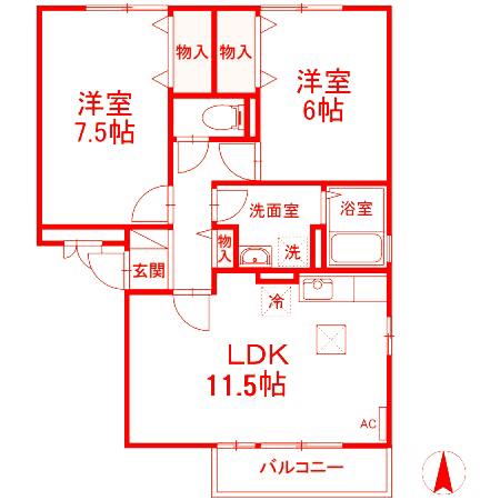 アドラブール(2LDK/2階)の間取り写真