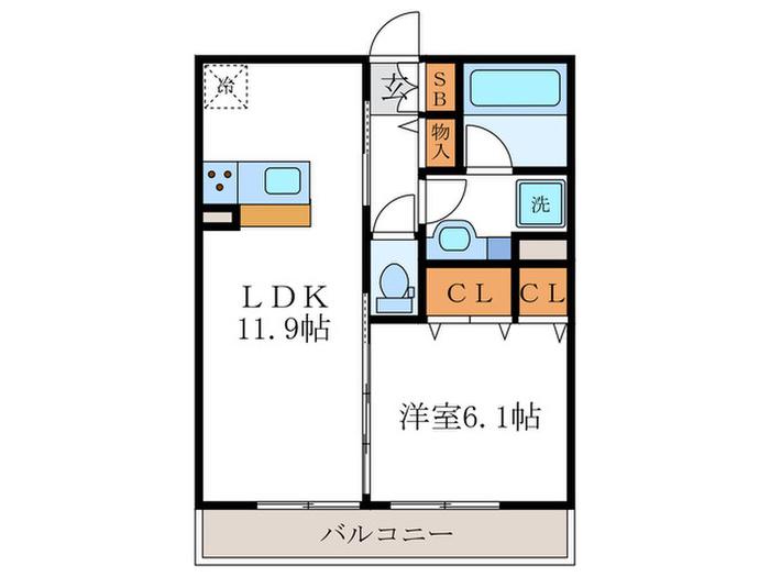 ラ・フルール(1LDK/2階)の間取り写真