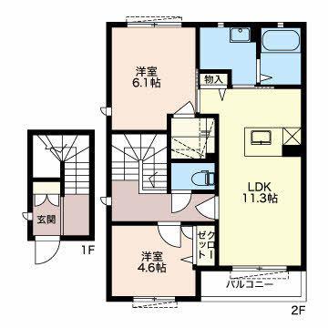 チェリーロード稲熊(2LDK/2階)の間取り写真
