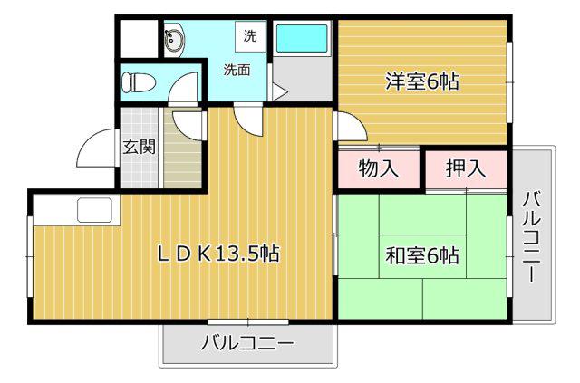 サンローゼMIYATA(2LDK/2階)の間取り写真