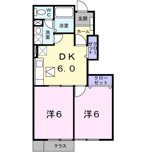 クレストール住崎(2DK/1階)の間取り写真