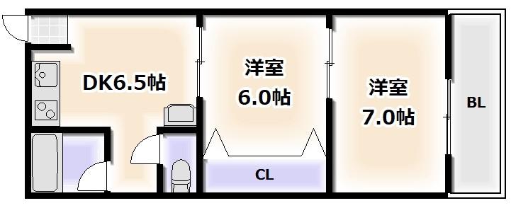 コーポラス清水丘(2DK/2階)の間取り写真
