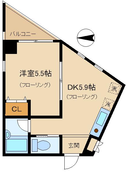 プロディーレ(1DK/5階)の間取り写真